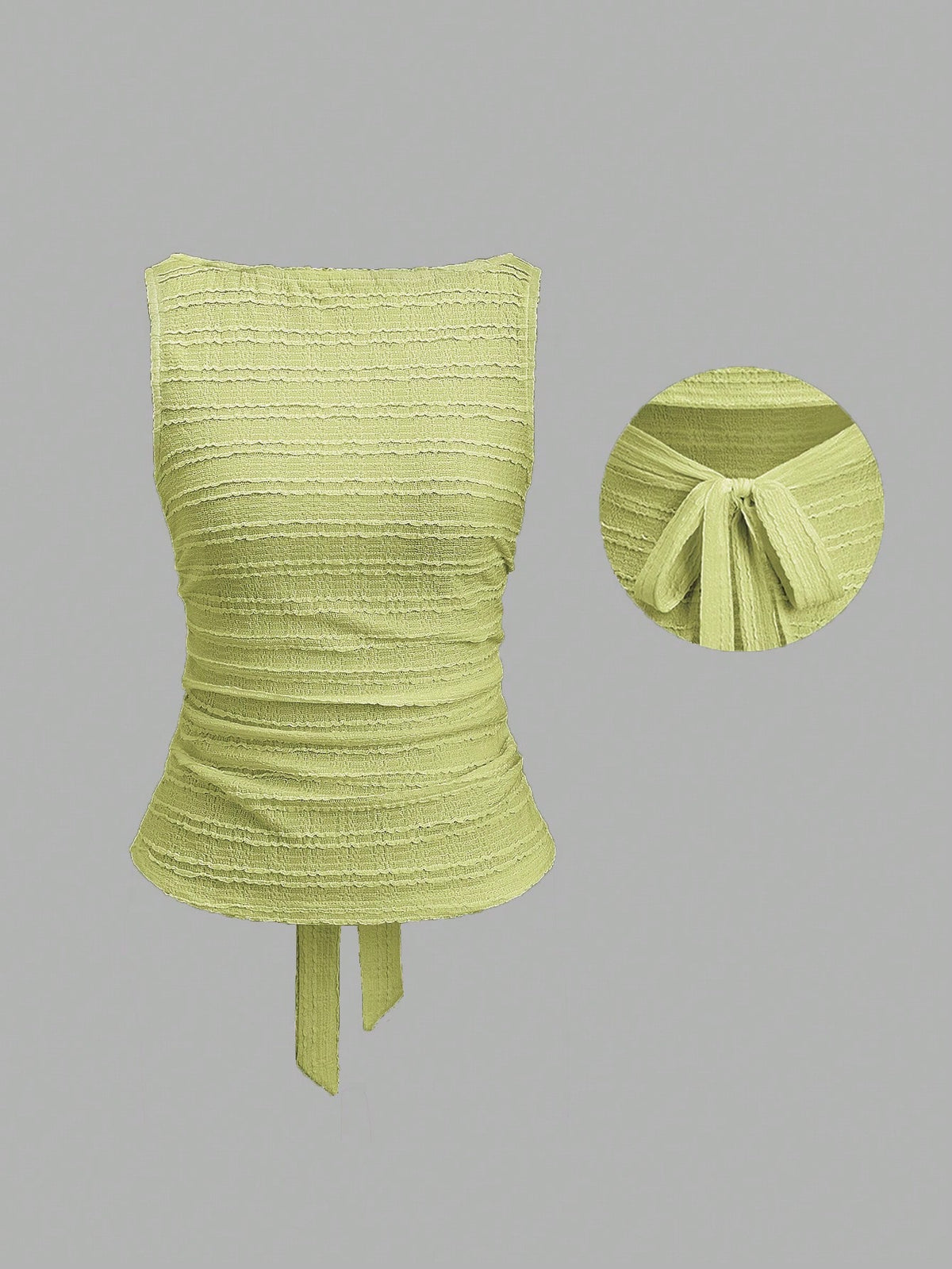 Sweetra Women's Solid Color Round Neck Backless Twist Ruched Fashion Tank Top Green Yellow Alternative