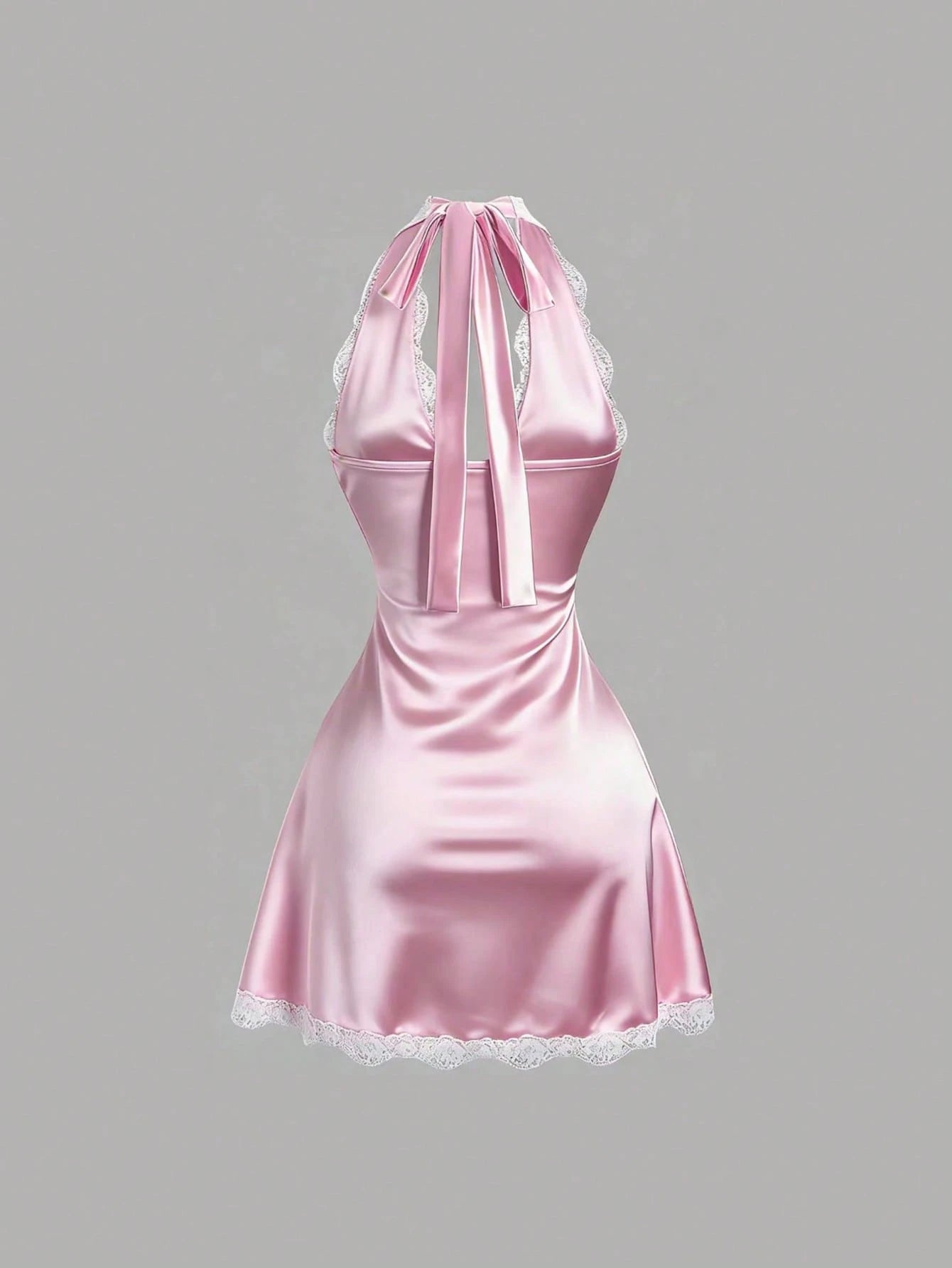 Sweetra Women's Spring Lace Trim V-Neck Fitted A-Line Sexy Pink Dress