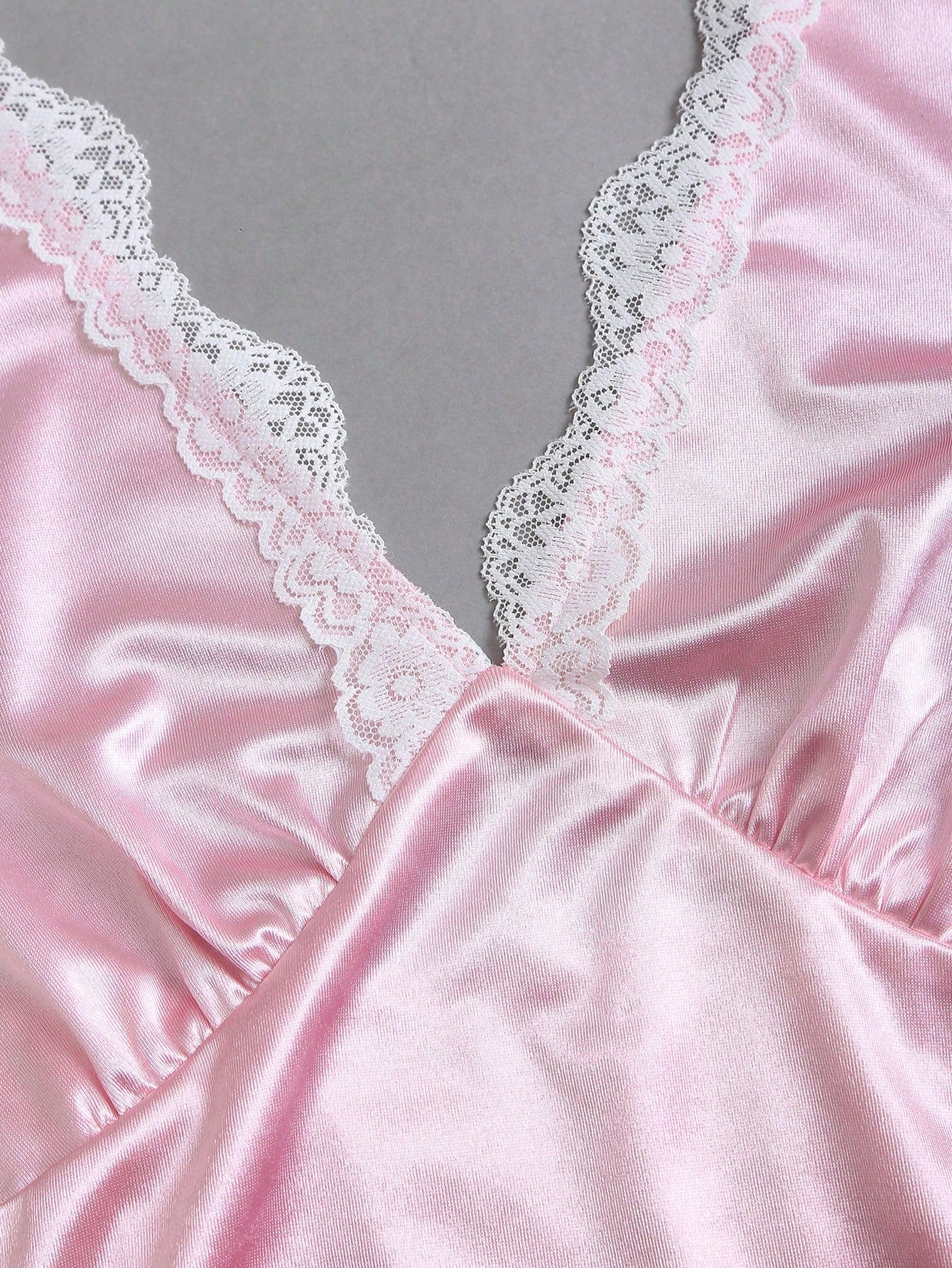 Sweetra Women's Spring Lace Trim V-Neck Fitted A-Line Sexy Pink Dress