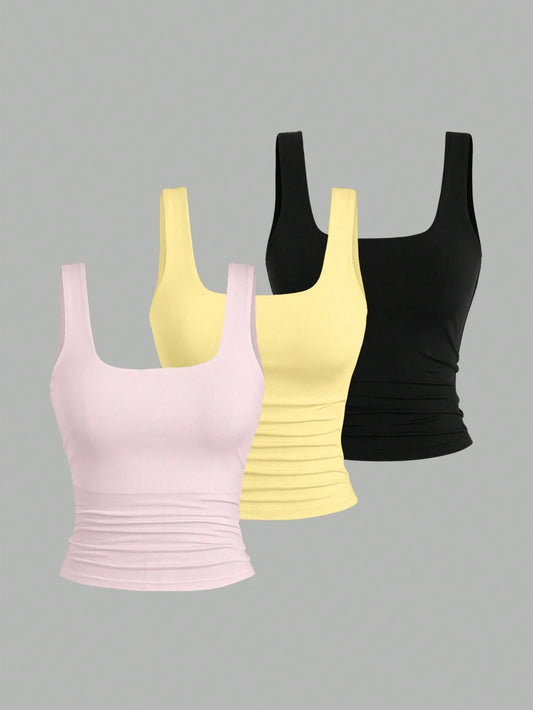 Sweetra Women's Summer Casual Solid Color Tank Top