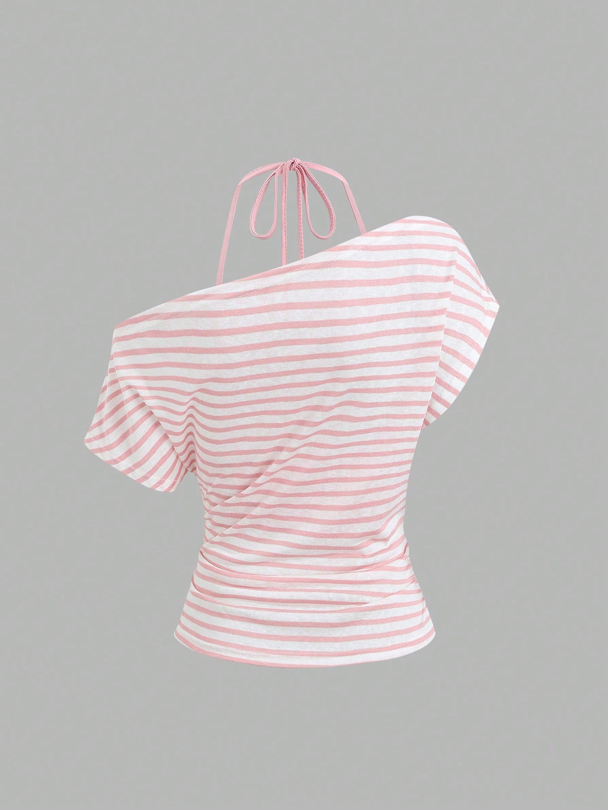 Sweetra Women's Summer Vacation Style Asymmetrical Shoulder Striped Tank Top With Sheer Back