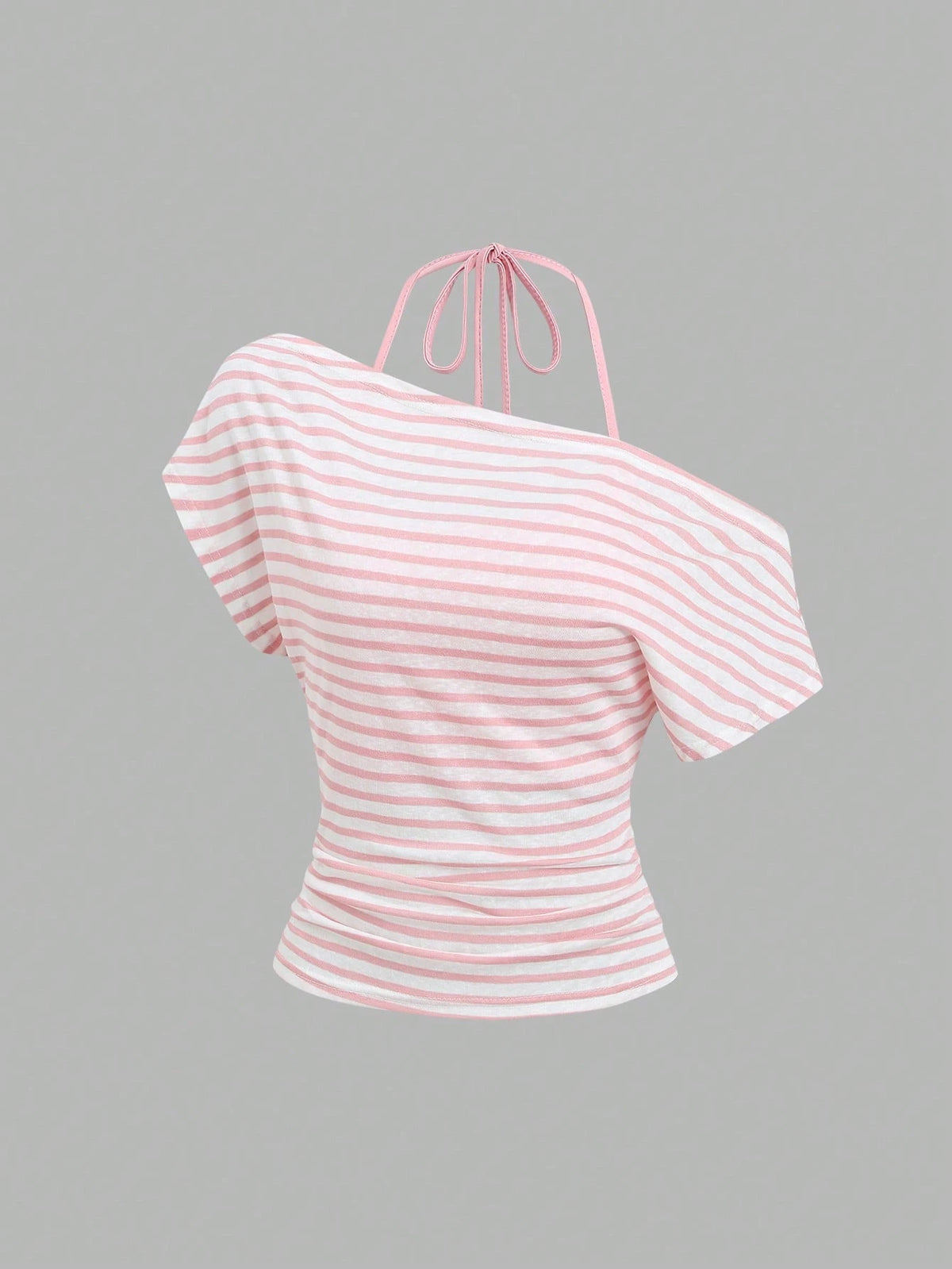 Sweetra Women's Summer Vacation Style Asymmetrical Shoulder Striped Tank Top With Sheer Back