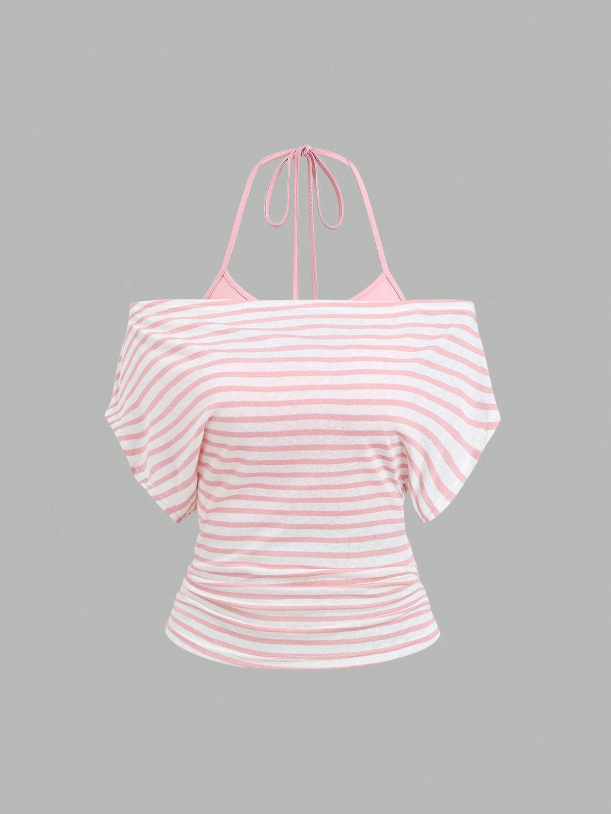 Sweetra Women's Summer Vacation Style Asymmetrical Shoulder Striped Tank Top With Sheer Back