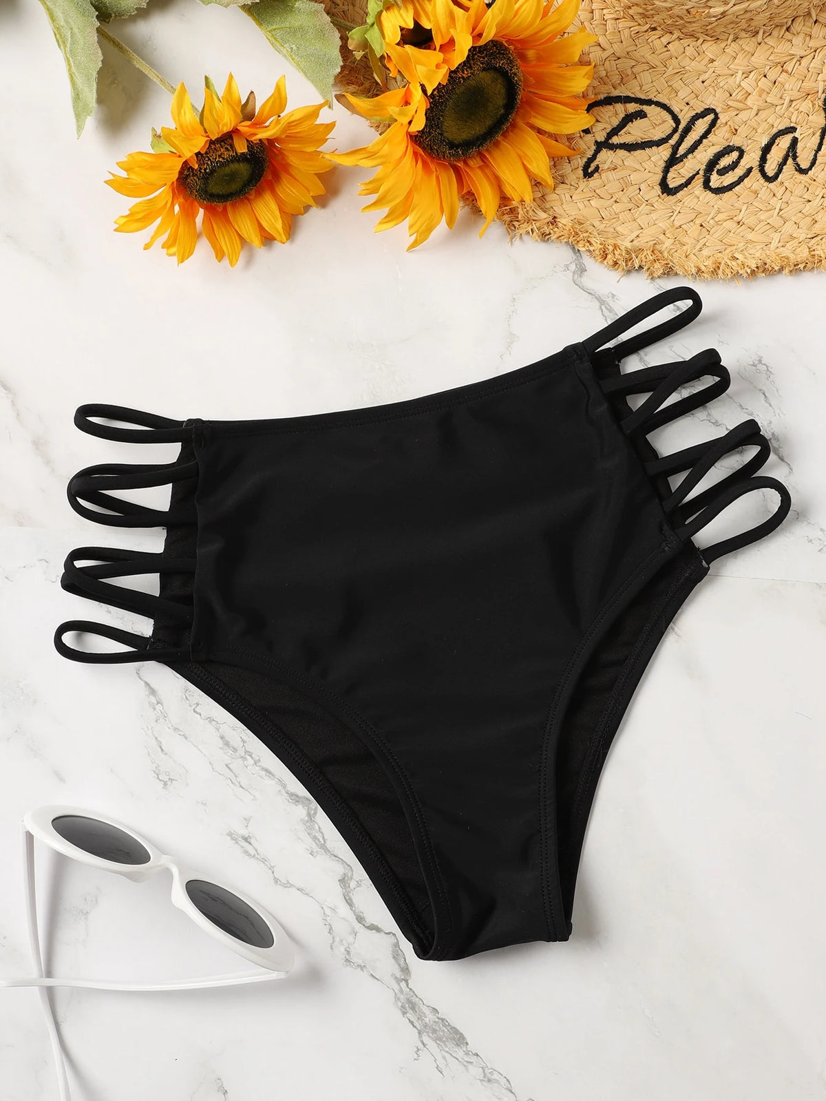 Swim Basics Summer Beach Cut-Out High Waisted Bikini Panty