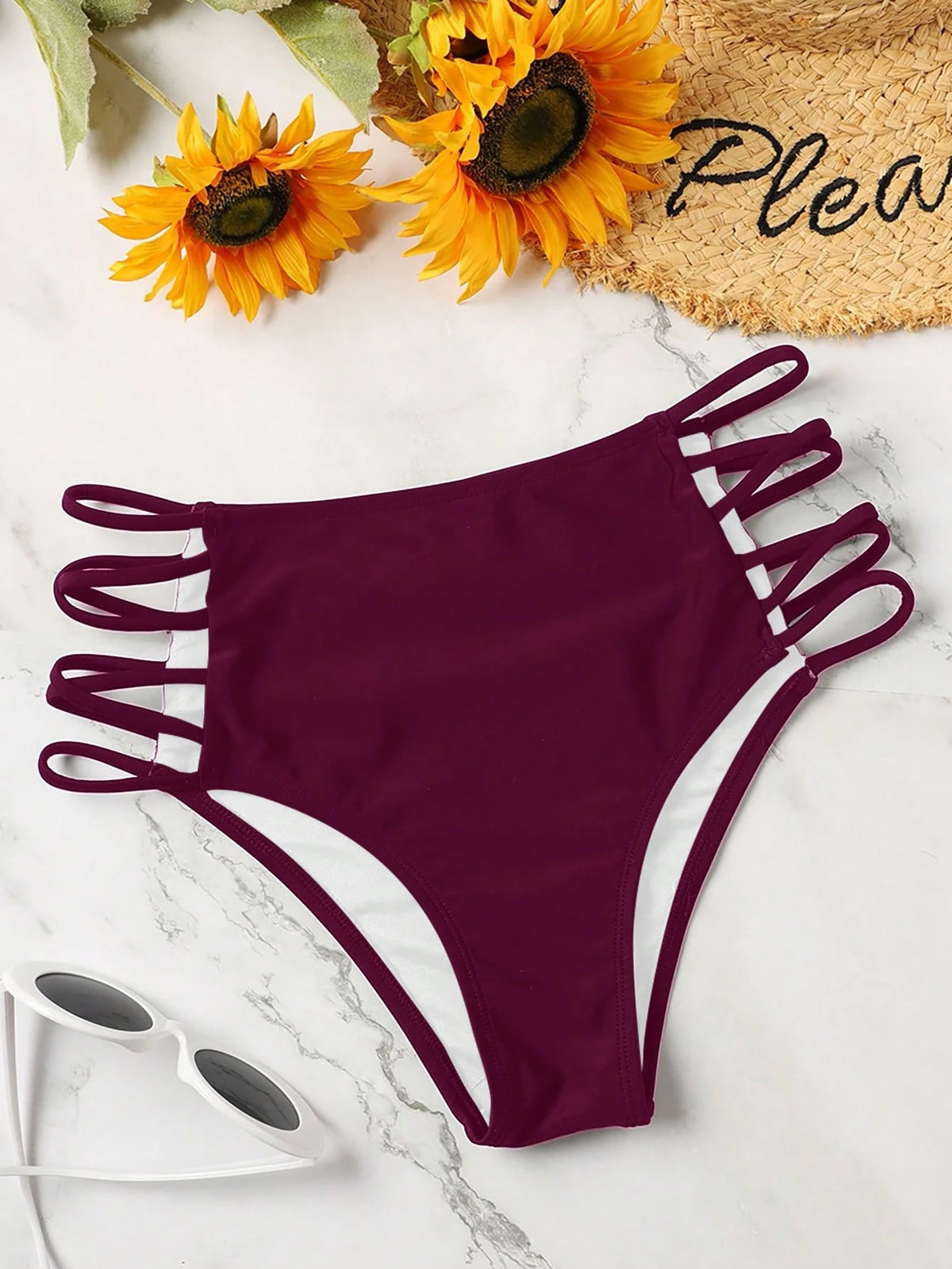 Swim Basics Summer Beach Cut-Out High Waisted Bikini Panty