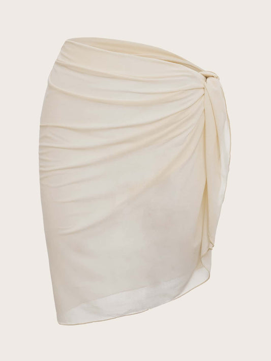 Swim Basics Summer Beach Solid Knot Side Ruched Cover Up Skirt