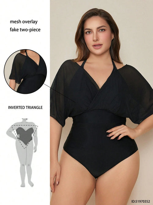 Swim Basics Summer Plus Size Blue & White Porcelain Print One Piece Swimsuit