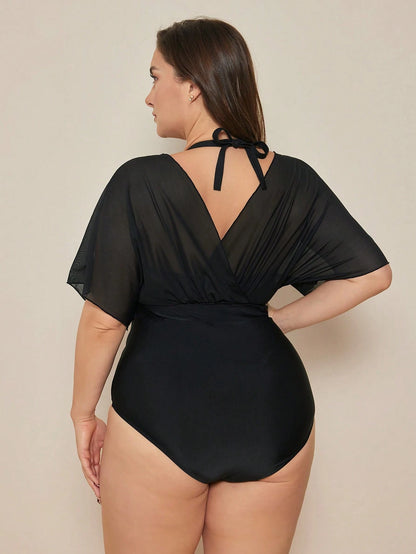 Swim Basics Summer Plus Size Blue & White Porcelain Print One Piece Swimsuit