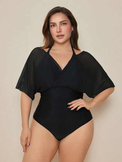 Swim Basics Summer Plus Size Blue & White Porcelain Print One Piece Swimsuit