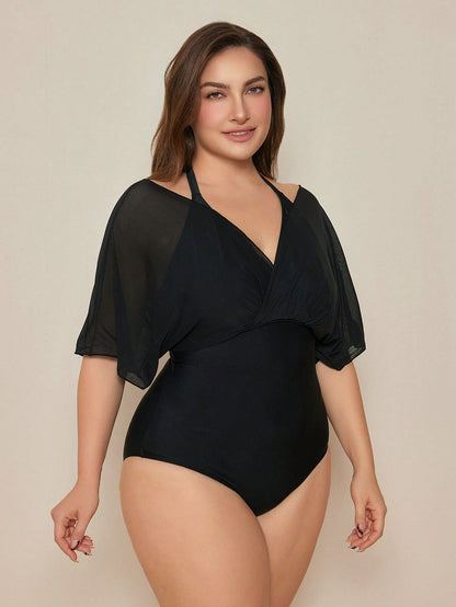 Swim Basics Summer Plus Size Blue & White Porcelain Print One Piece Swimsuit