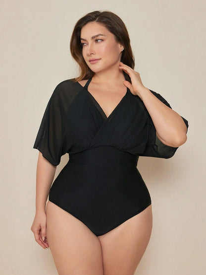 Swim Basics Summer Plus Size Blue & White Porcelain Print One Piece Swimsuit