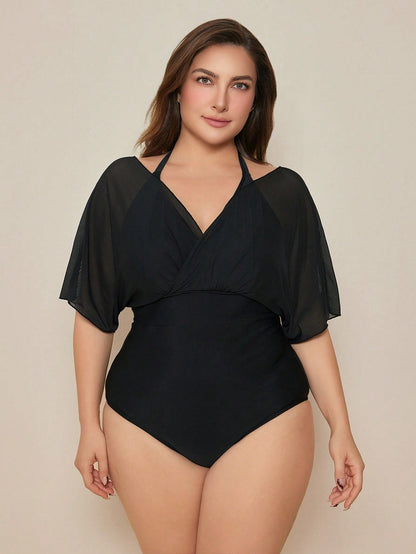 Swim Basics Summer Plus Size Blue & White Porcelain Print One Piece Swimsuit