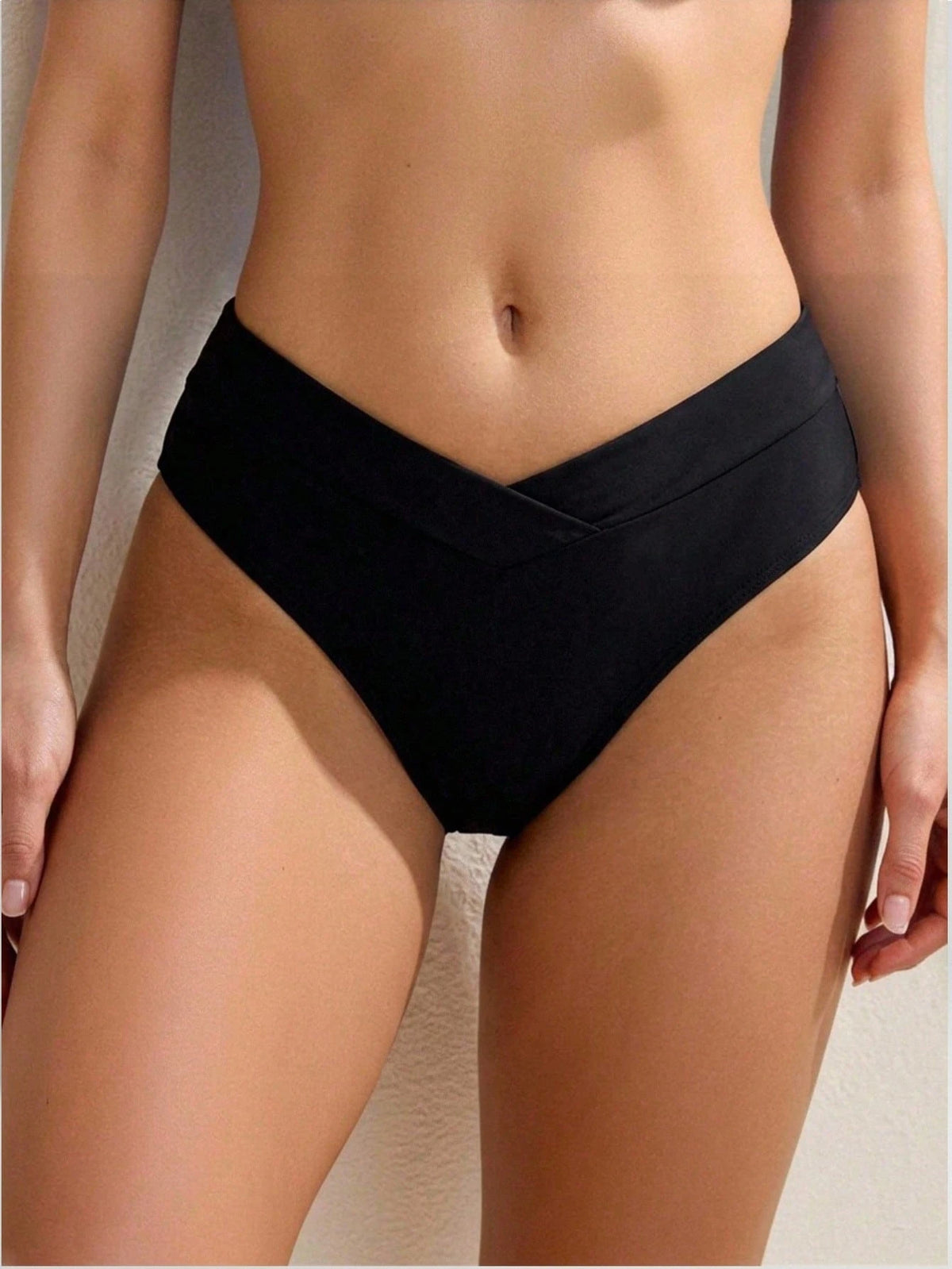 Swim Basics Women's Solid Color Asymmetric Waist Casual Vacation Triangle Bikini Bottom