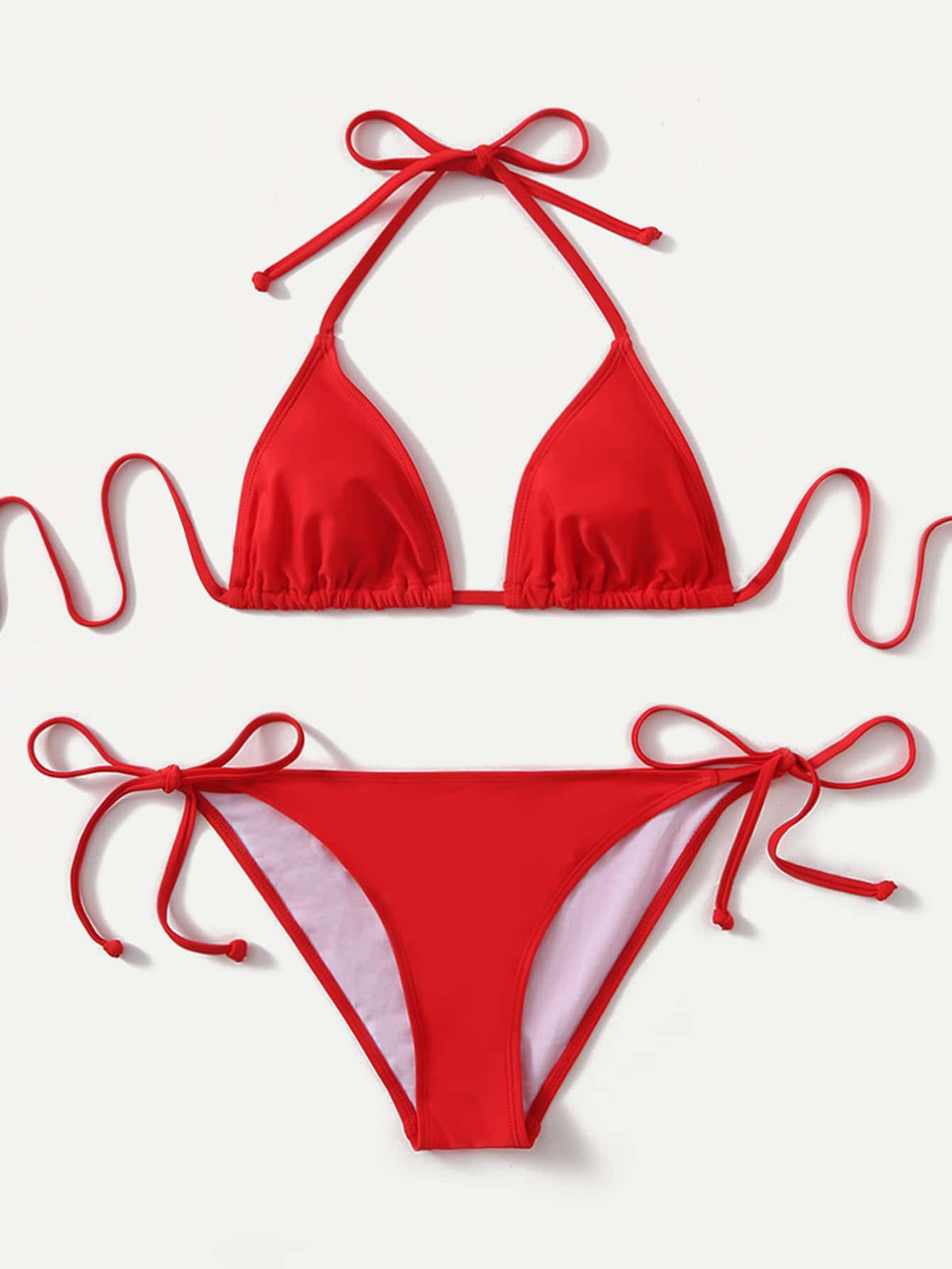 Swim Basics Women's Summer Beach Solid Color Halter Tie Sexy Bikini Swimwear Set