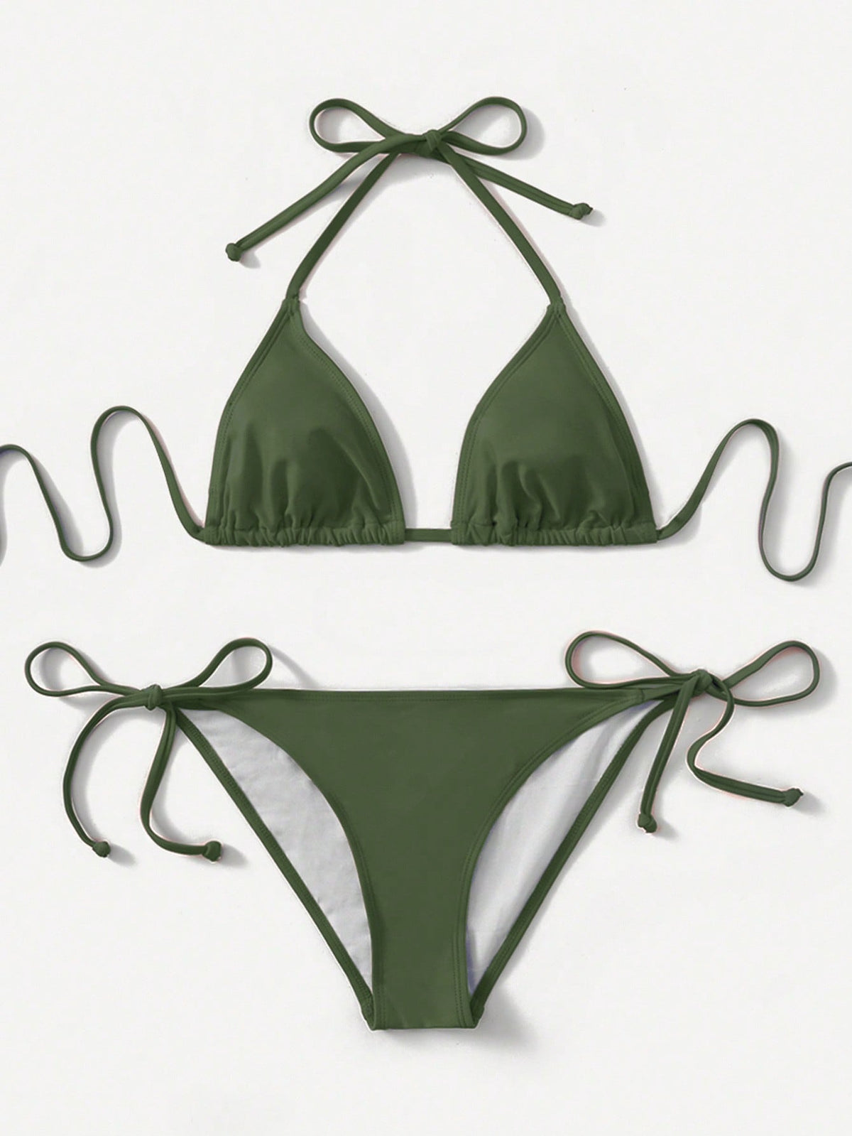 Swim Basics Women's Summer Beach Solid Color Halter Tie Sexy Bikini Swimwear Set