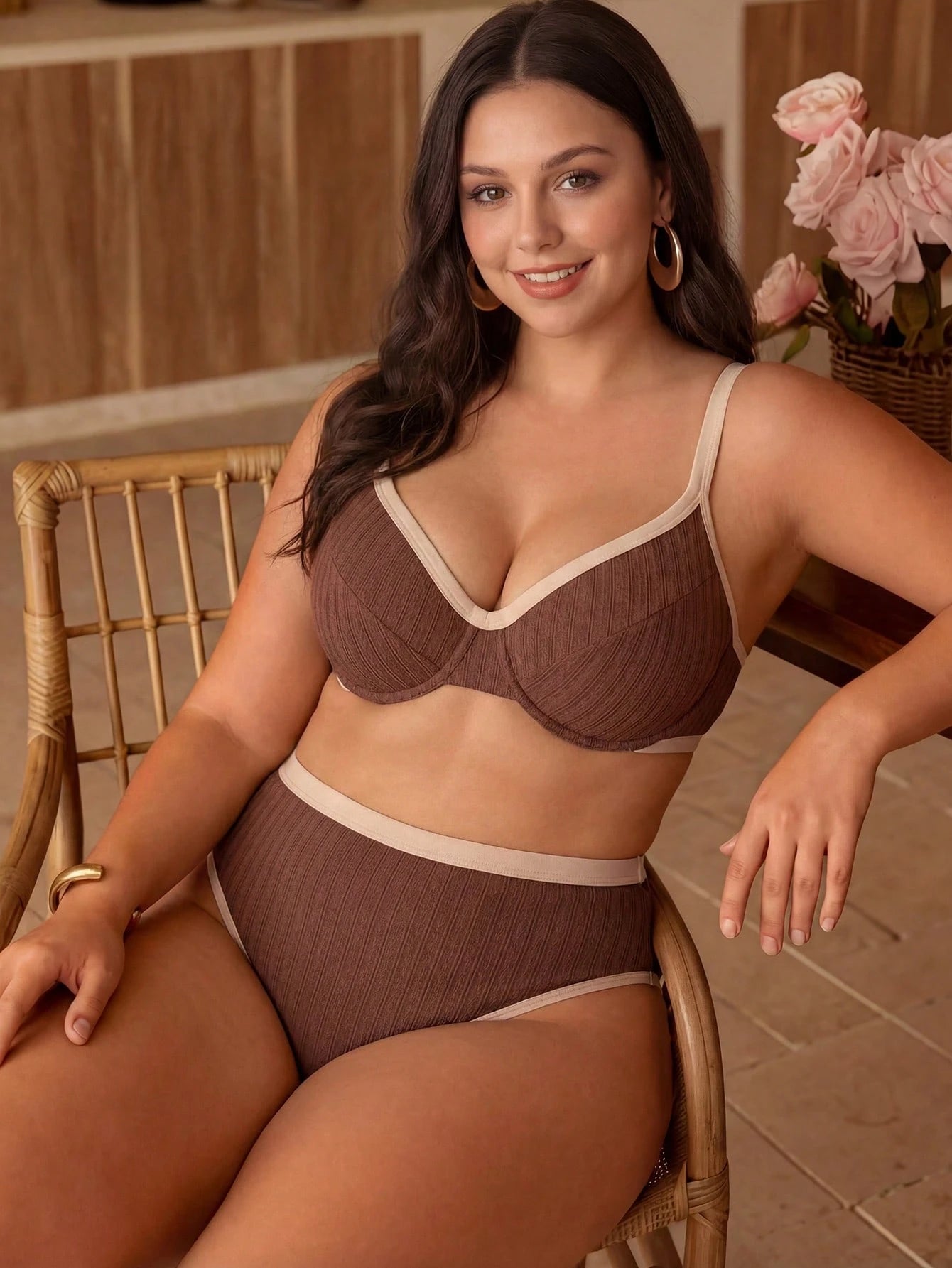Swim Chiccia Plus Size Contrast Trim Minimalist Swimwear Set