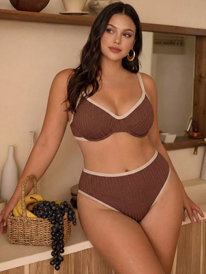 Swim Chiccia Plus Size Contrast Trim Minimalist Swimwear Set