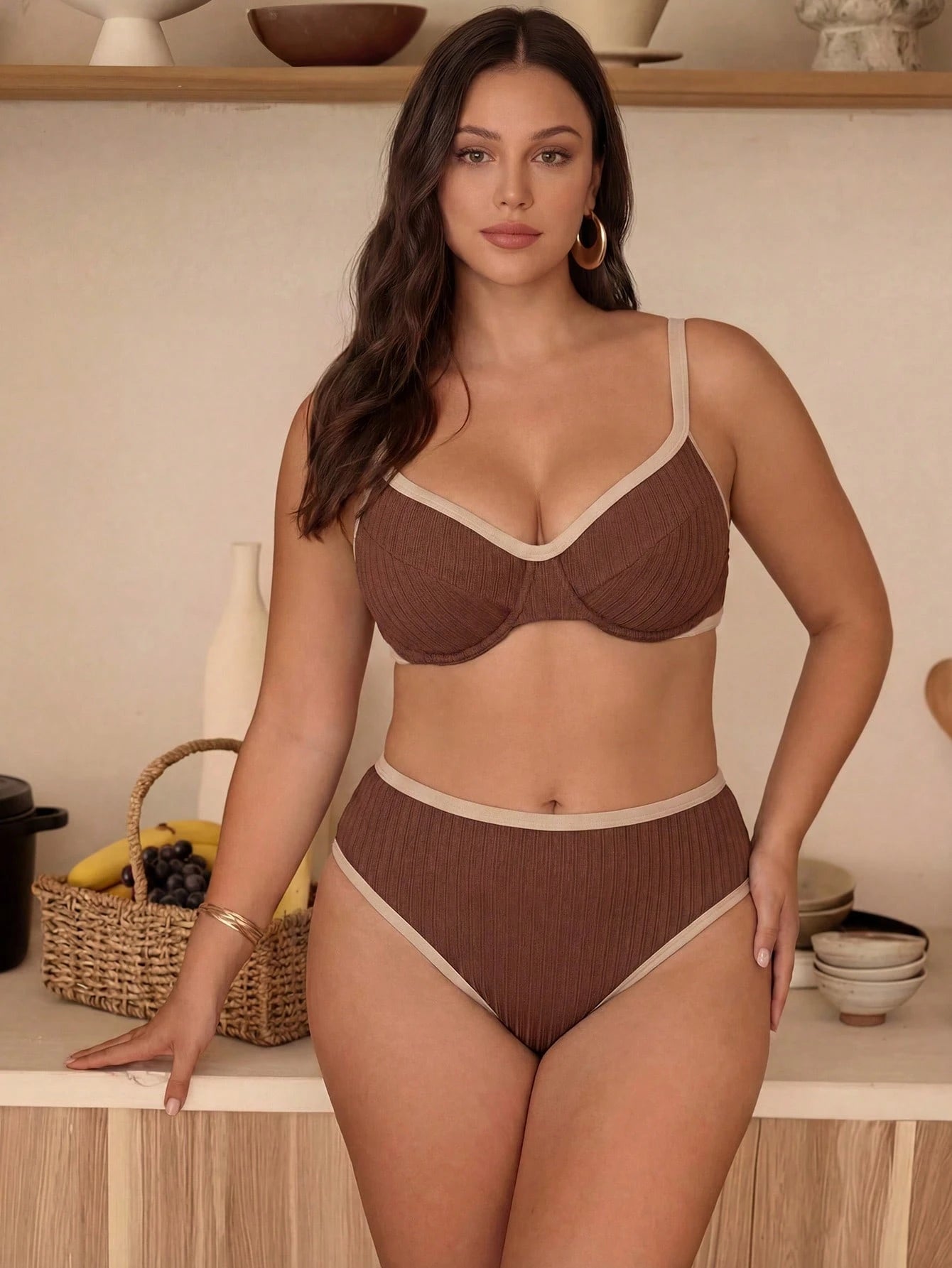 Swim Chiccia Plus Size Contrast Trim Minimalist Swimwear Set