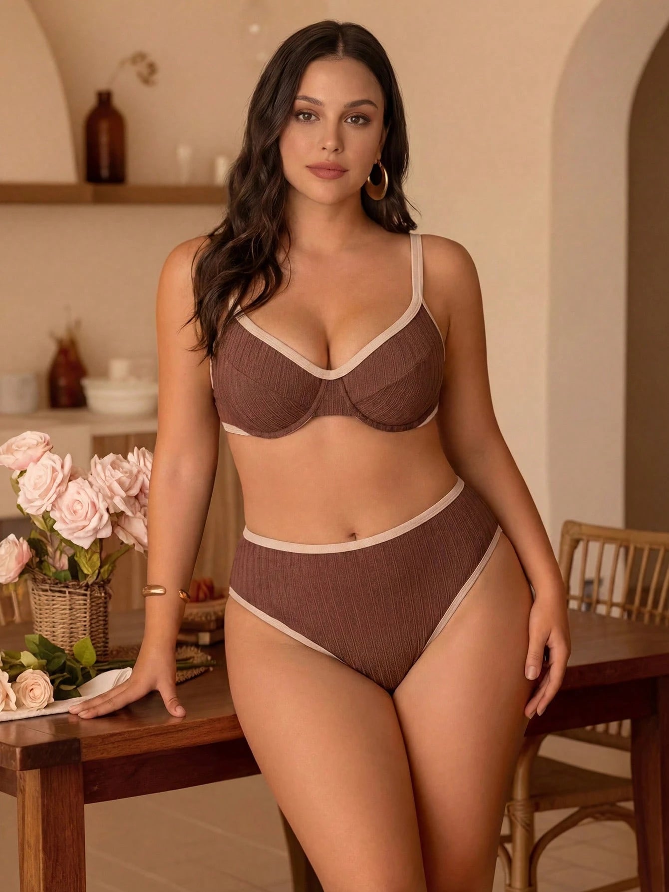 Swim Chiccia Plus Size Contrast Trim Minimalist Swimwear Set