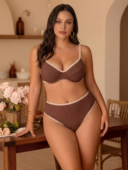 Swim Chiccia Plus Size Contrast Trim Minimalist Swimwear Set