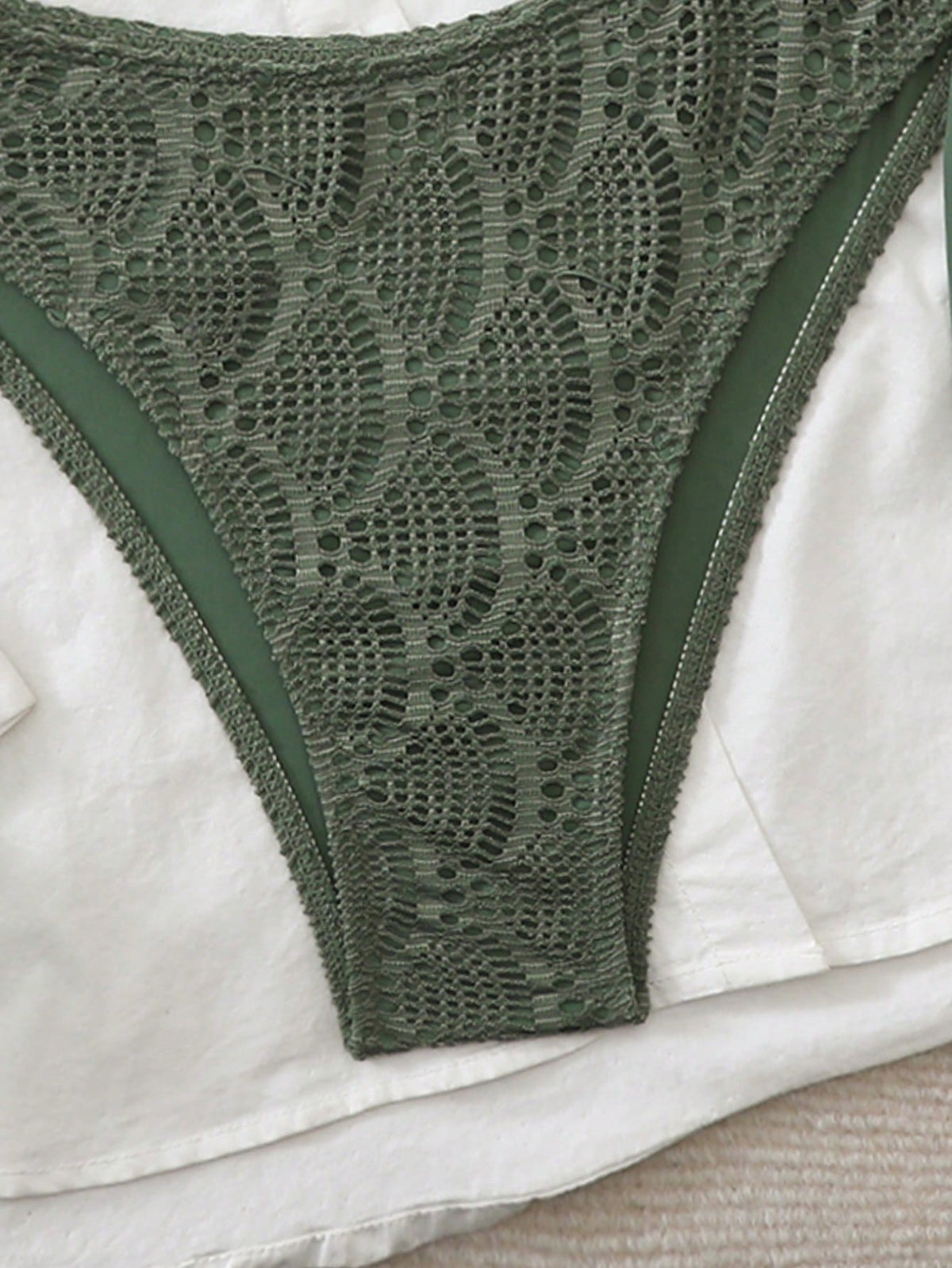 Swim Chiccia Women's Green Summer Boho Bikini Set,2 Pieces Padded Underwire Swimwear With Beads,Texture Fabric Side Tie Swimsuit For Holiday,Vacation,Beach,Island
