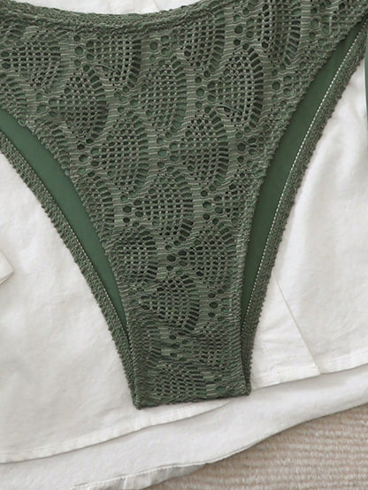 Swim Chiccia Women's Green Summer Boho Bikini Set,2 Pieces Padded Underwire Swimwear With Beads,Texture Fabric Side Tie Swimsuit For Holiday,Vacation,Beach,Island