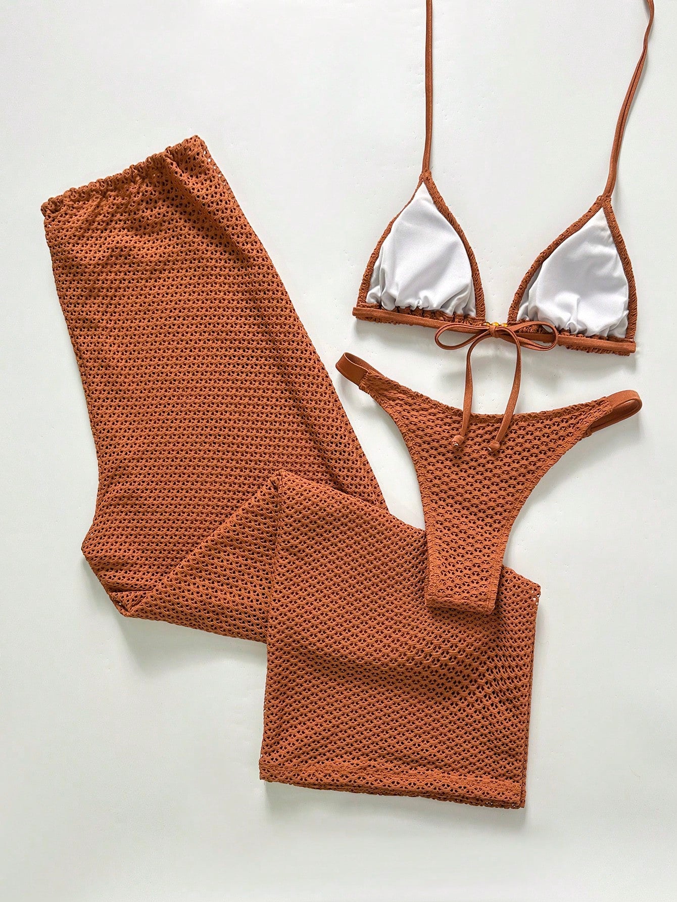 Swim Chiccia Women's Summer Beach Holiday Vacation Solid Color Topical Bikini Set With Coverup And Pants Holiday Black
