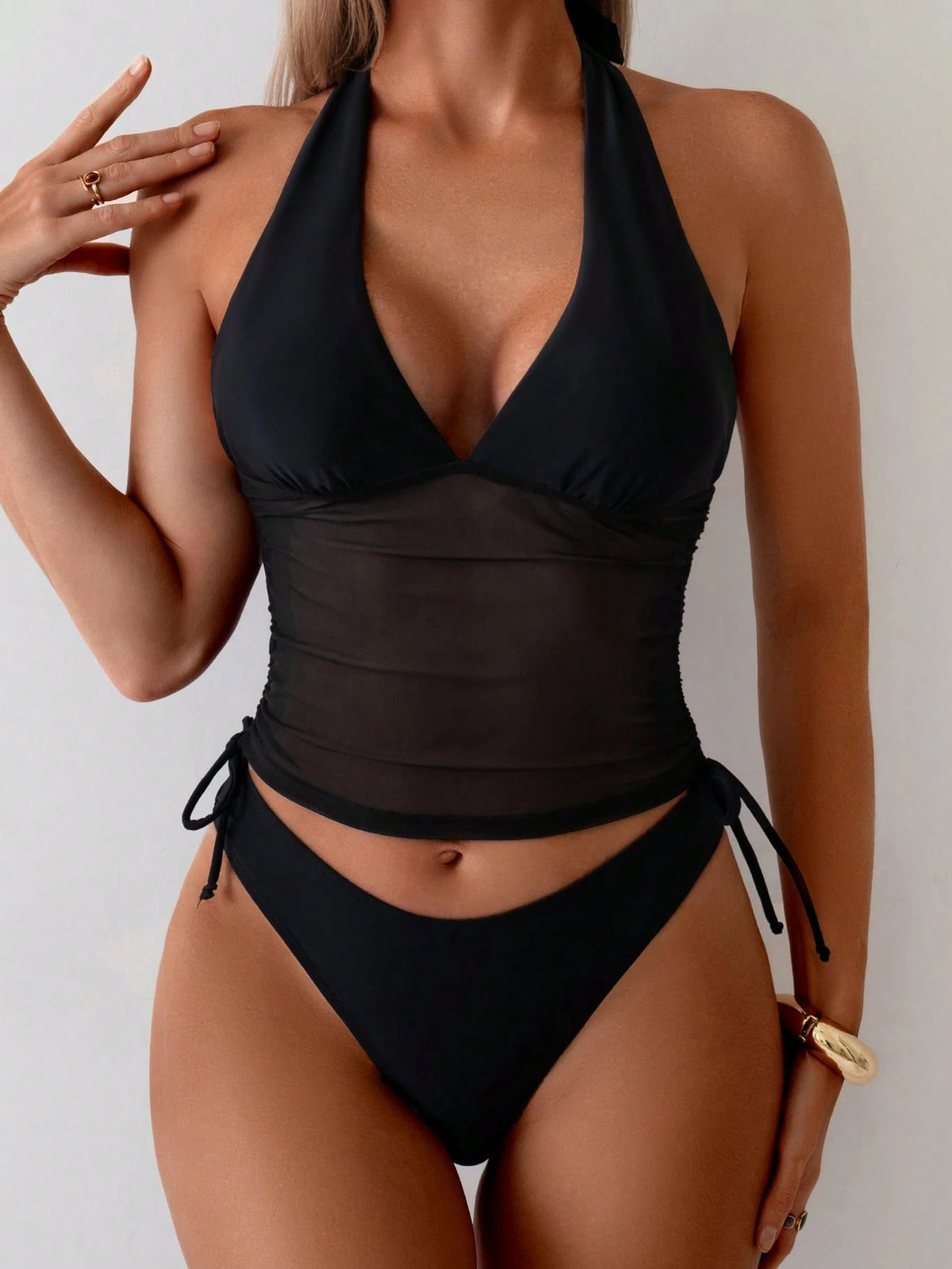 Swim Chiccia Women's Tropical Print Two Pieces Bikini Set,Spaghetti Strap Top,Triangle Bottoms,Black Summer Casual Beach Holiday Vacation Holiday Elegant Outfit