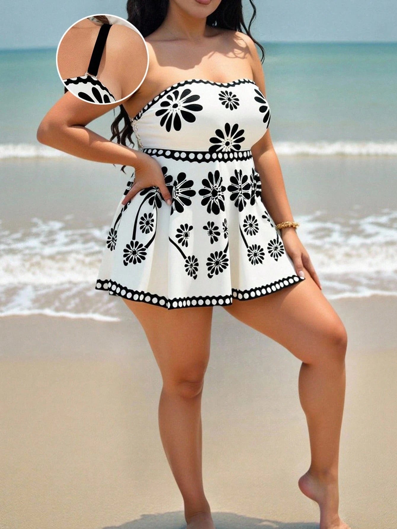 Swim Lushoire 2pcs Plus Size Tank Bikini Set, Various Colored Placement Printing Design, Casual For Daily Wear, Holiday, Beach For Summer Beach Vacation
