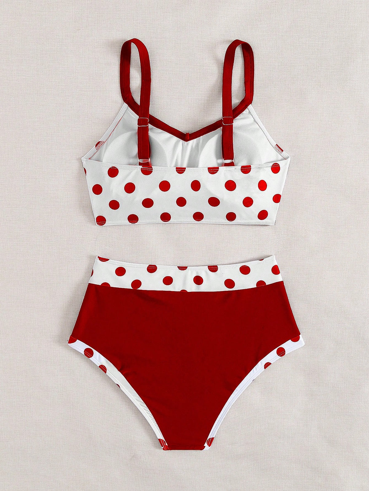 Swim Lushoire 2pcs/Set New Women's Red And White Polka Dot Bikini,Summer 80's Holiday Party Beach Swimwear,Bow Tie Off Shoulder High Waist Backless Swimsuit Set