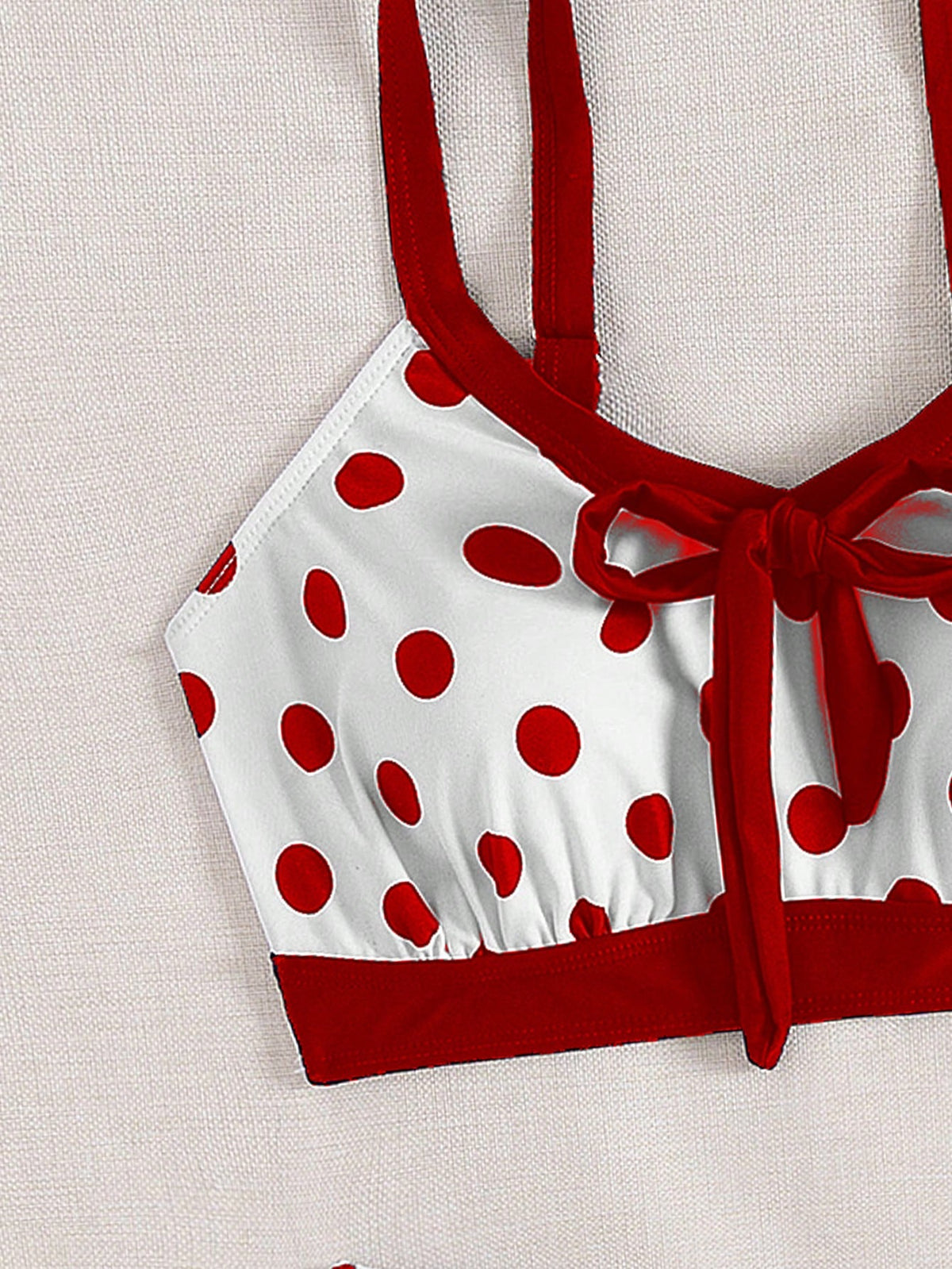Swim Lushoire 2pcs/Set New Women's Red And White Polka Dot Bikini,Summer 80's Holiday Party Beach Swimwear,Bow Tie Off Shoulder High Waist Backless Swimsuit Set