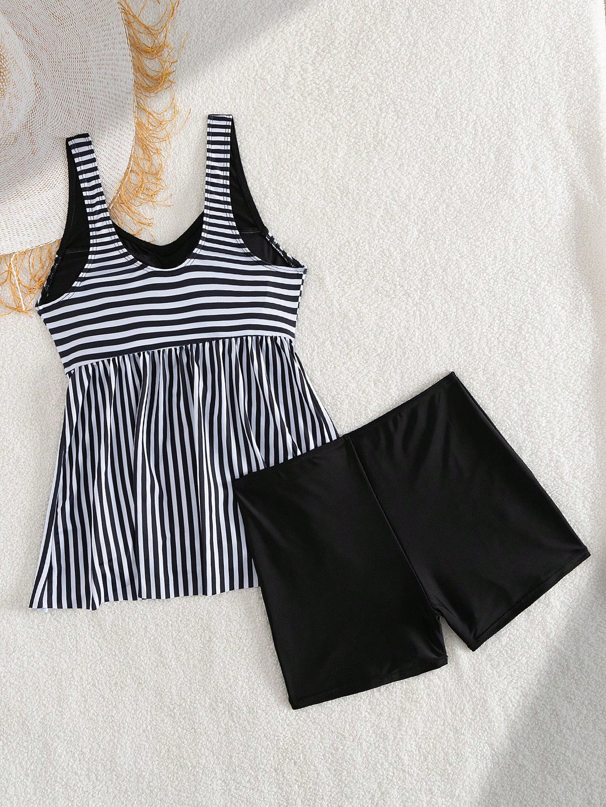 Swim Lushoire 2pcs Striped Colorblock Ruched Front Women's Tank Bikini Set