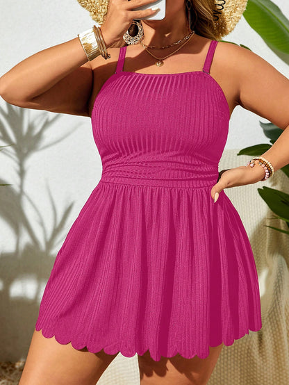 Swim Lushoire Plus Size Solid Color Spaghetti Strap Beach Swim Dress