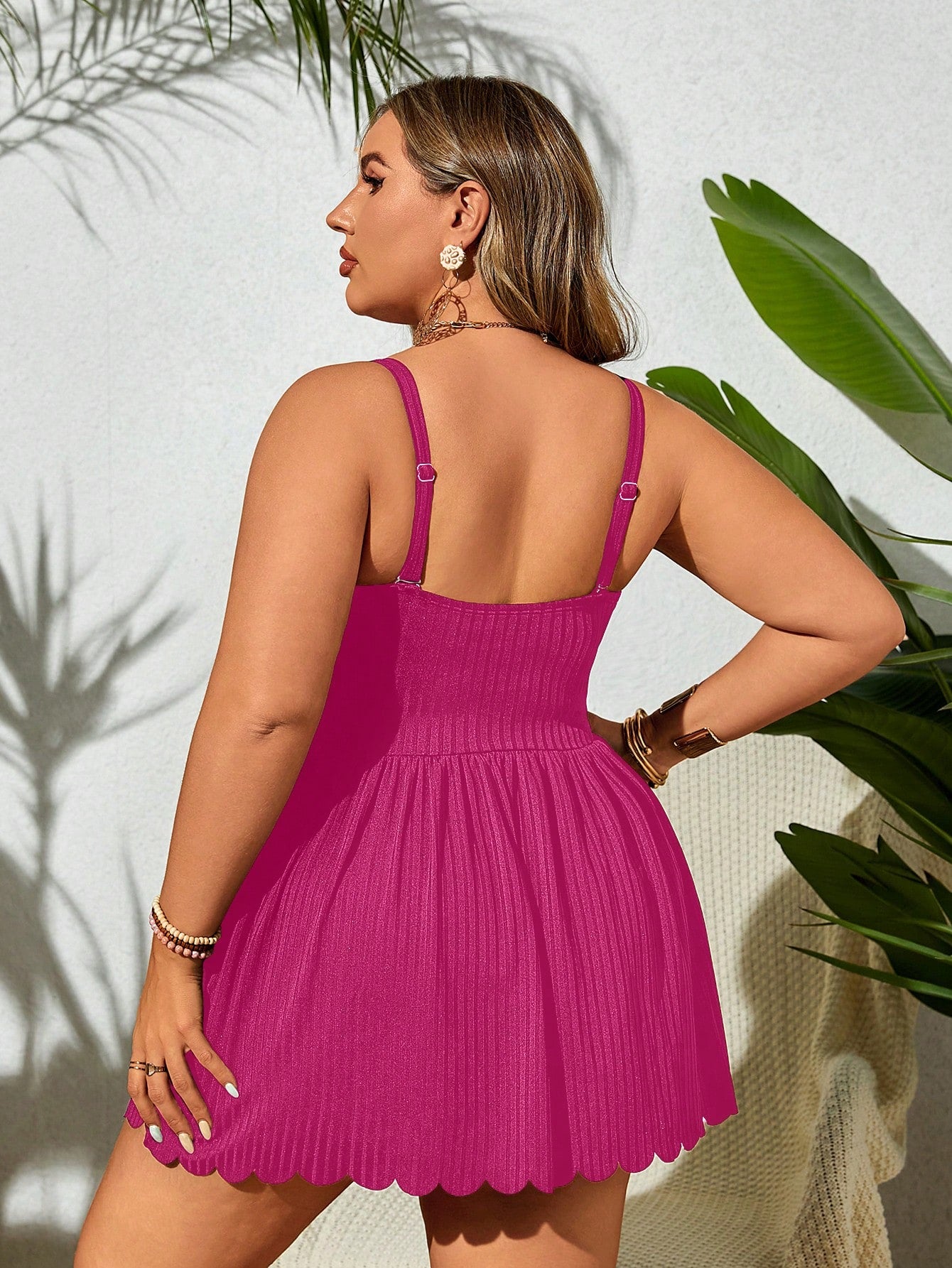 Swim Lushoire Plus Size Solid Color Spaghetti Strap Beach Swim Dress