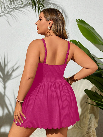 Swim Lushoire Plus Size Solid Color Spaghetti Strap Beach Swim Dress