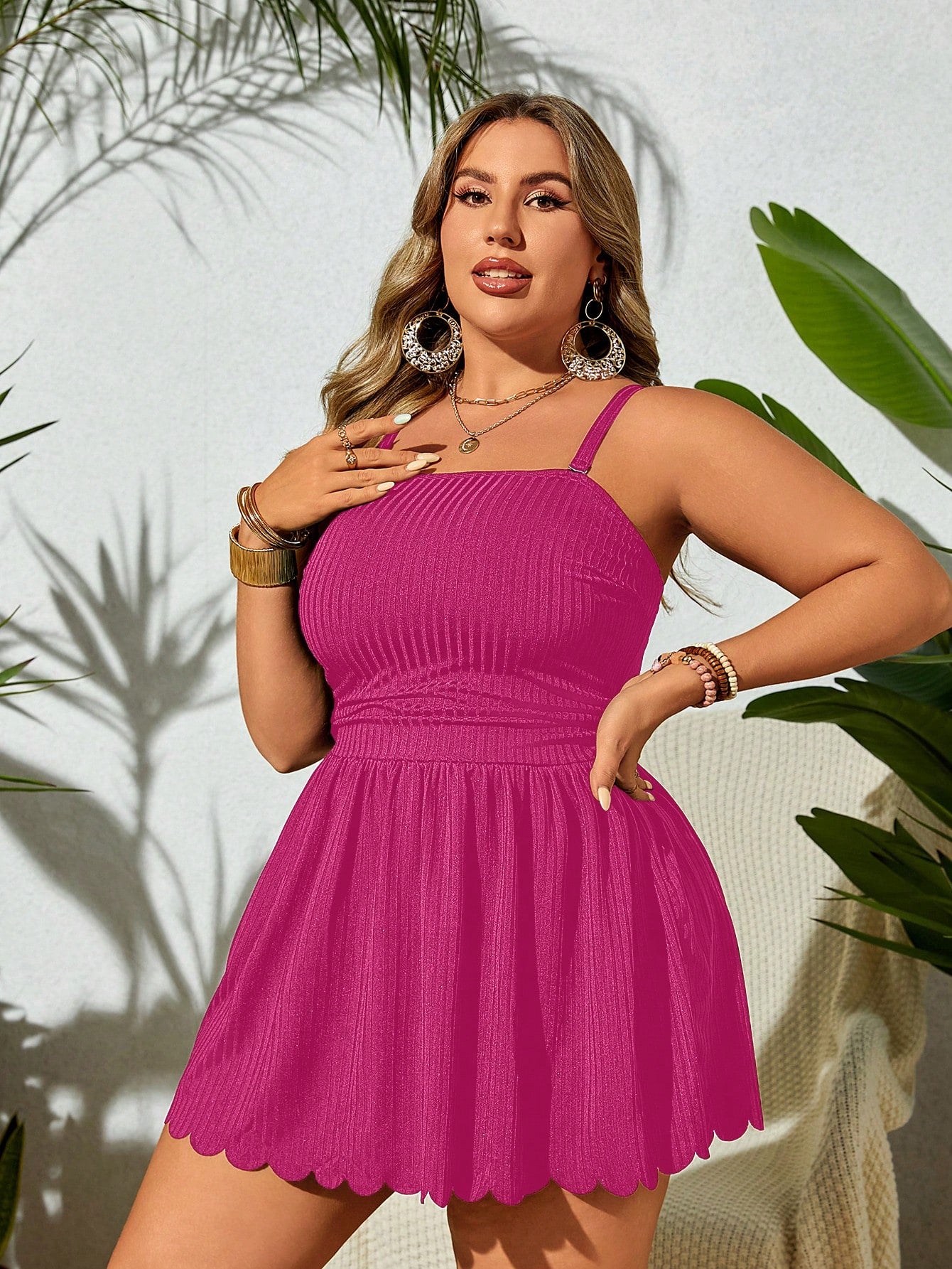 Swim Lushoire Plus Size Solid Color Spaghetti Strap Beach Swim Dress