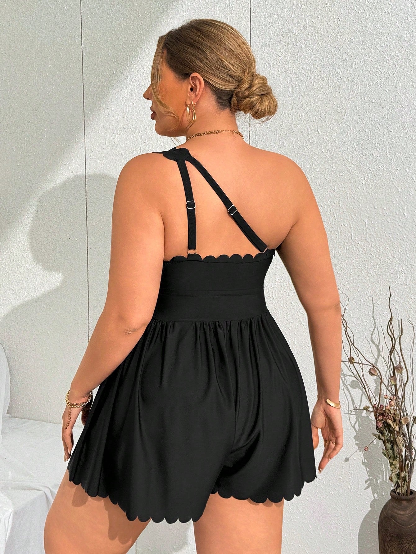 Swim Lushoire Plus Size Summer Holiday Shell Edge One-Piece Swimsuit