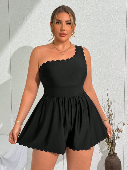 Swim Lushoire Plus Size Summer Holiday Shell Edge One-Piece Swimsuit