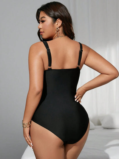 Swim Lushoire Plus Size Women Crisscross Colorblock Mesh Splice One Piece Swimsuit For Summer Beach Vacation