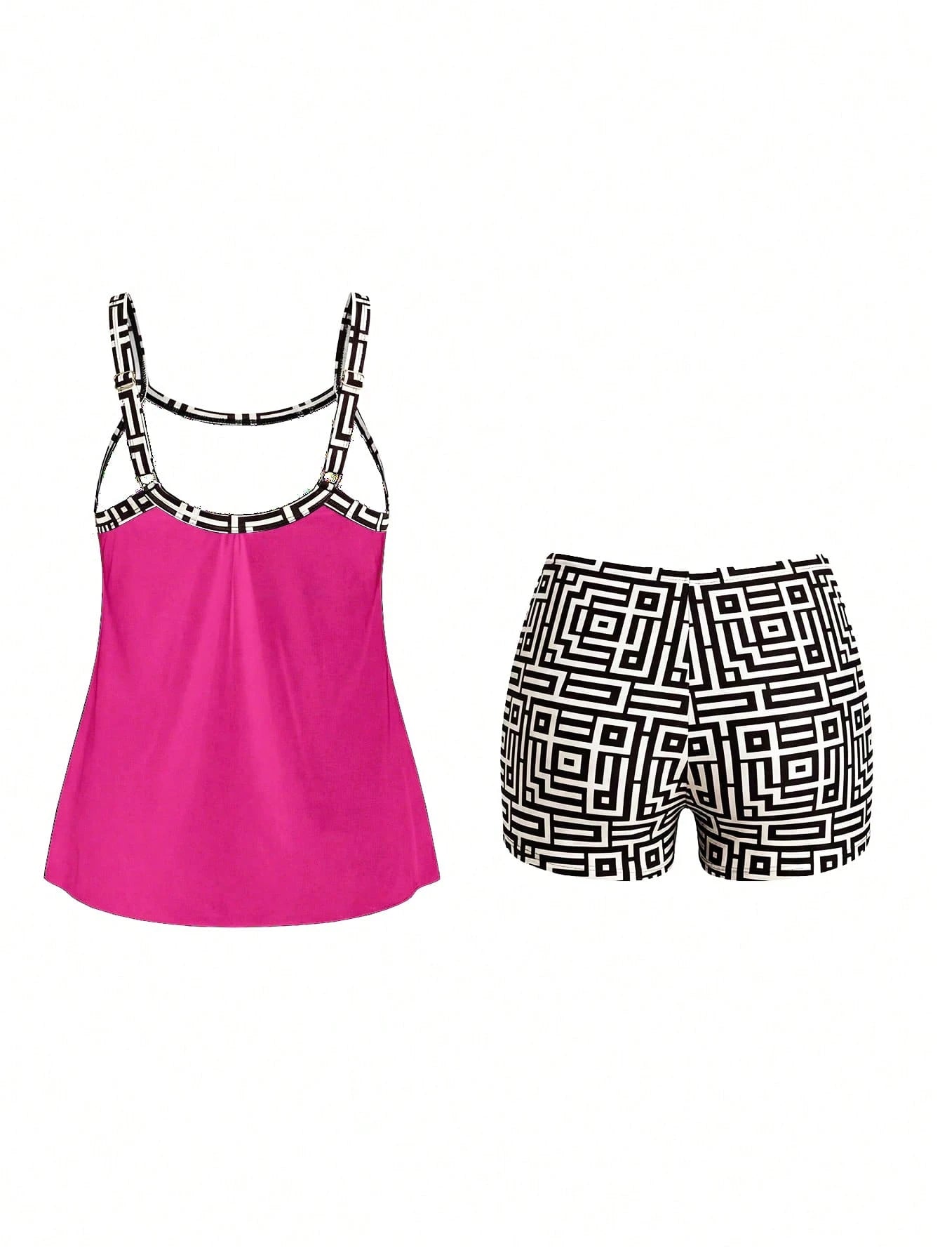 Swim Lushoire Plus Size Women Patchwork Camisole Tankini Top And Shorts Swimwear Set, Suitable For Summer Vacation