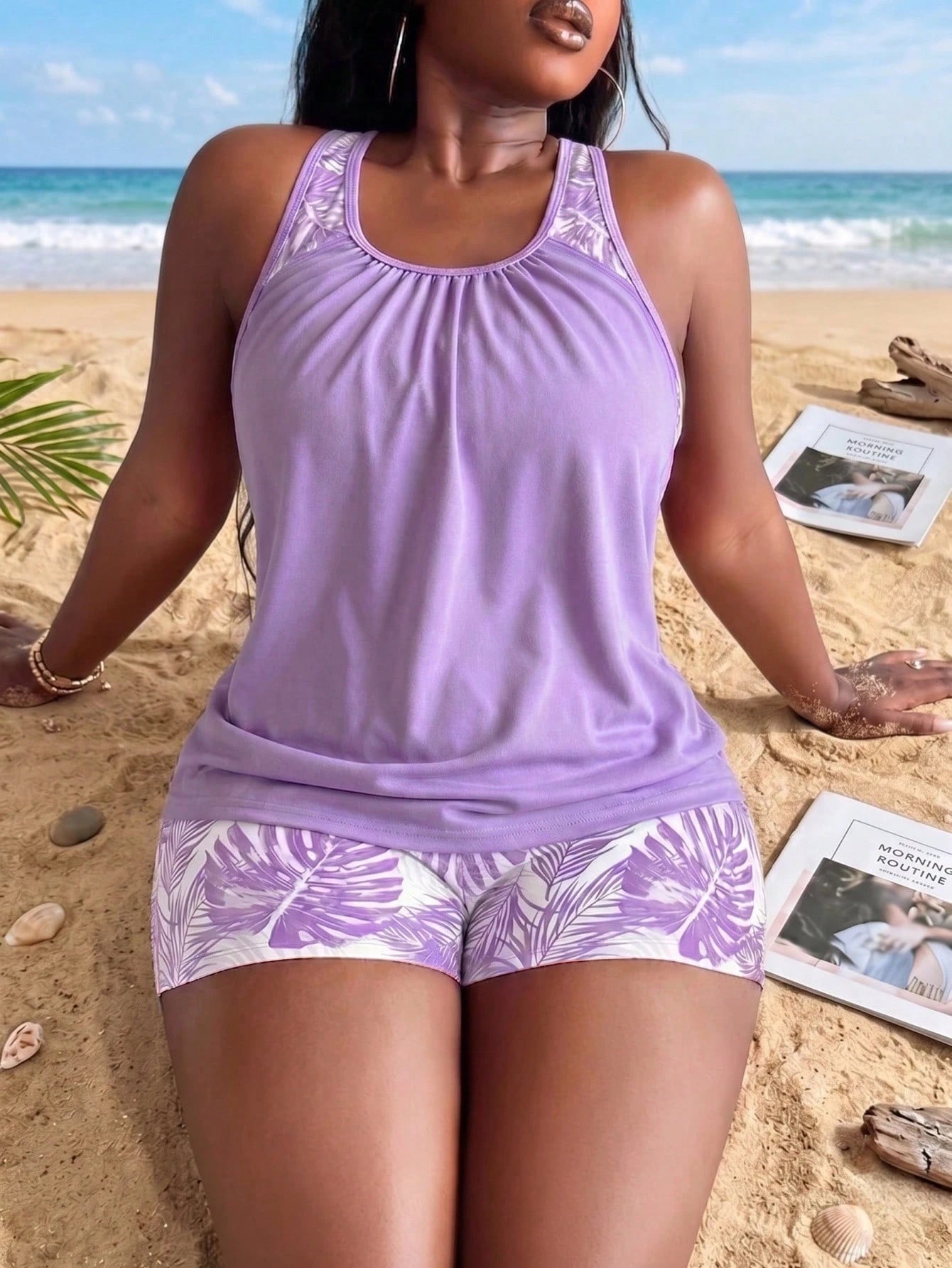 Swim Lushoire Plus Size Women Pink Blue And White Tankini Swimwear With Tummy Control Beach Carribean Beach Vacation Gym Vacation Vacation Summer Tropical Safari