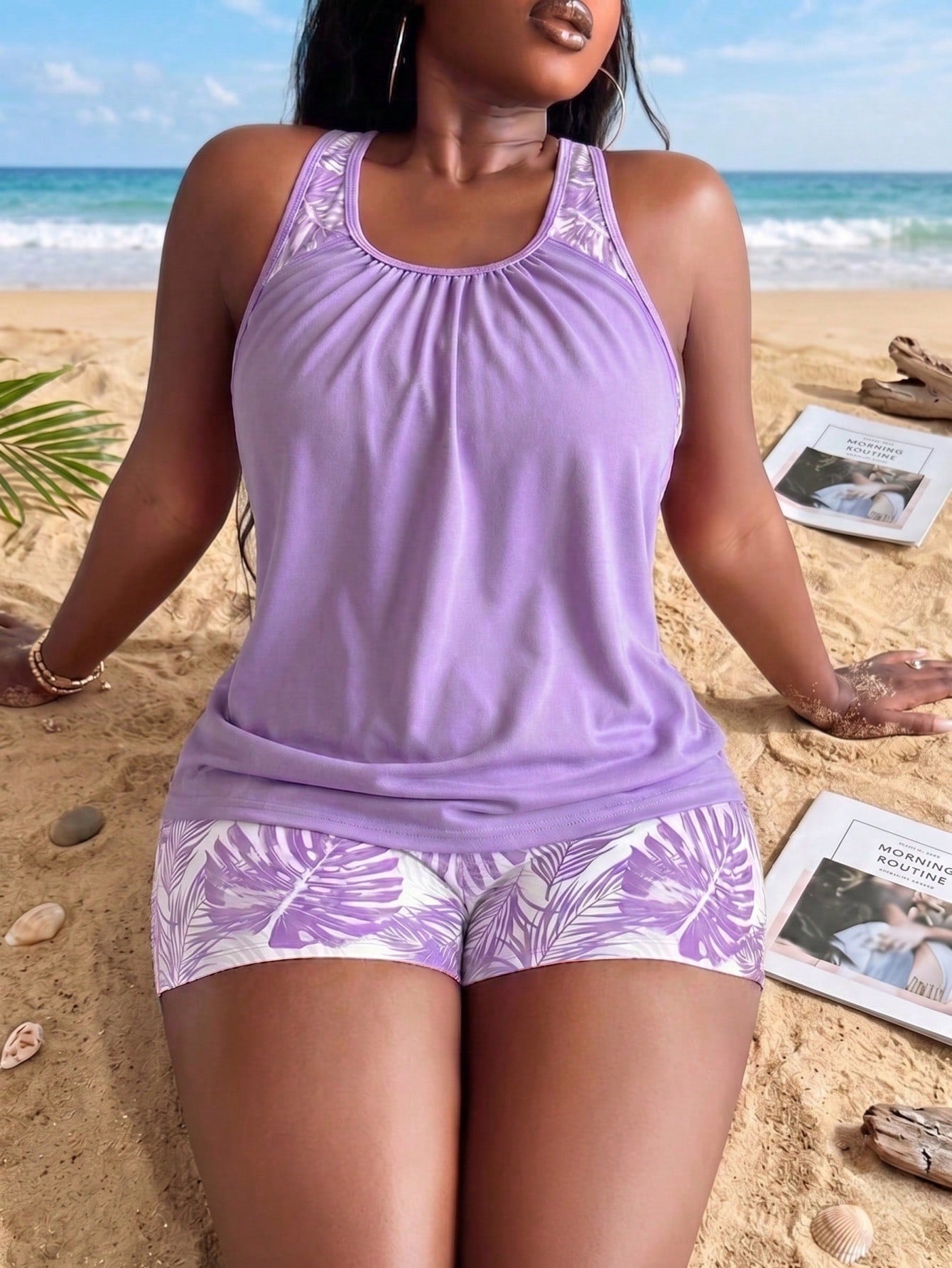 Swim Lushoire Plus Size Women Pink Blue And White Tankini Swimwear With Tummy Control Beach Carribean Beach Vacation Gym Vacation Vacation Summer Tropical Safari