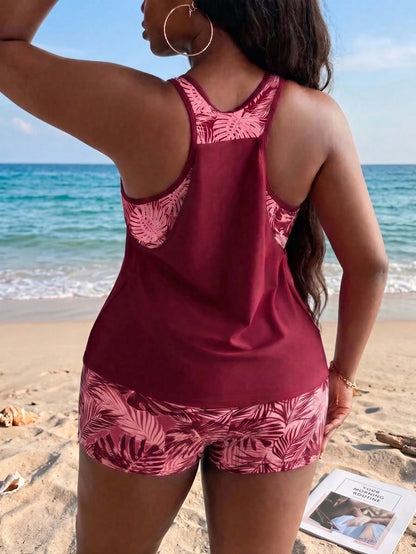 Swim Lushoire Plus Size Women Random Print Tankini Swimwear With Tummy Control Vacation Summer