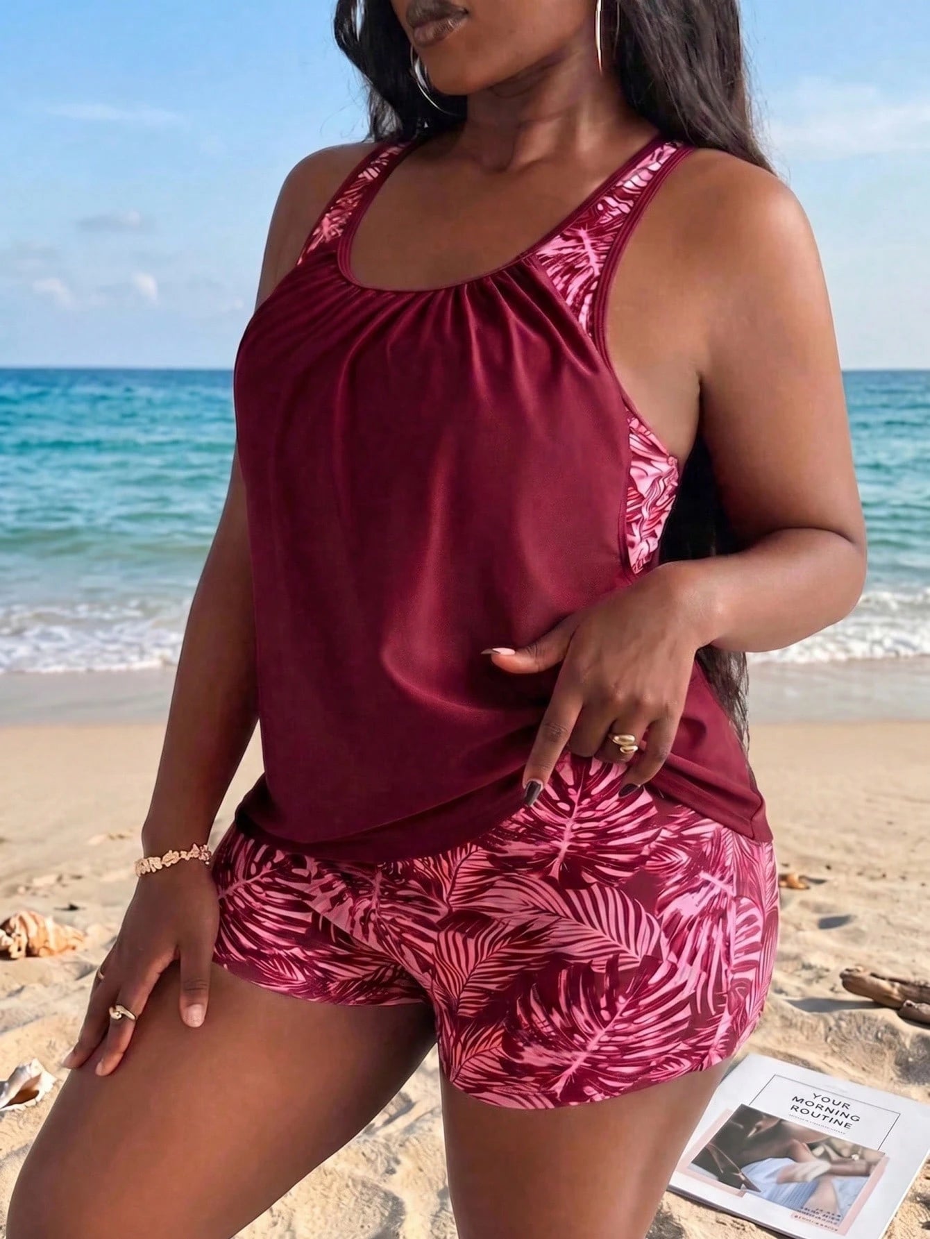 Swim Lushoire Plus Size Women Random Print Tankini Swimwear With Tummy Control Vacation Summer