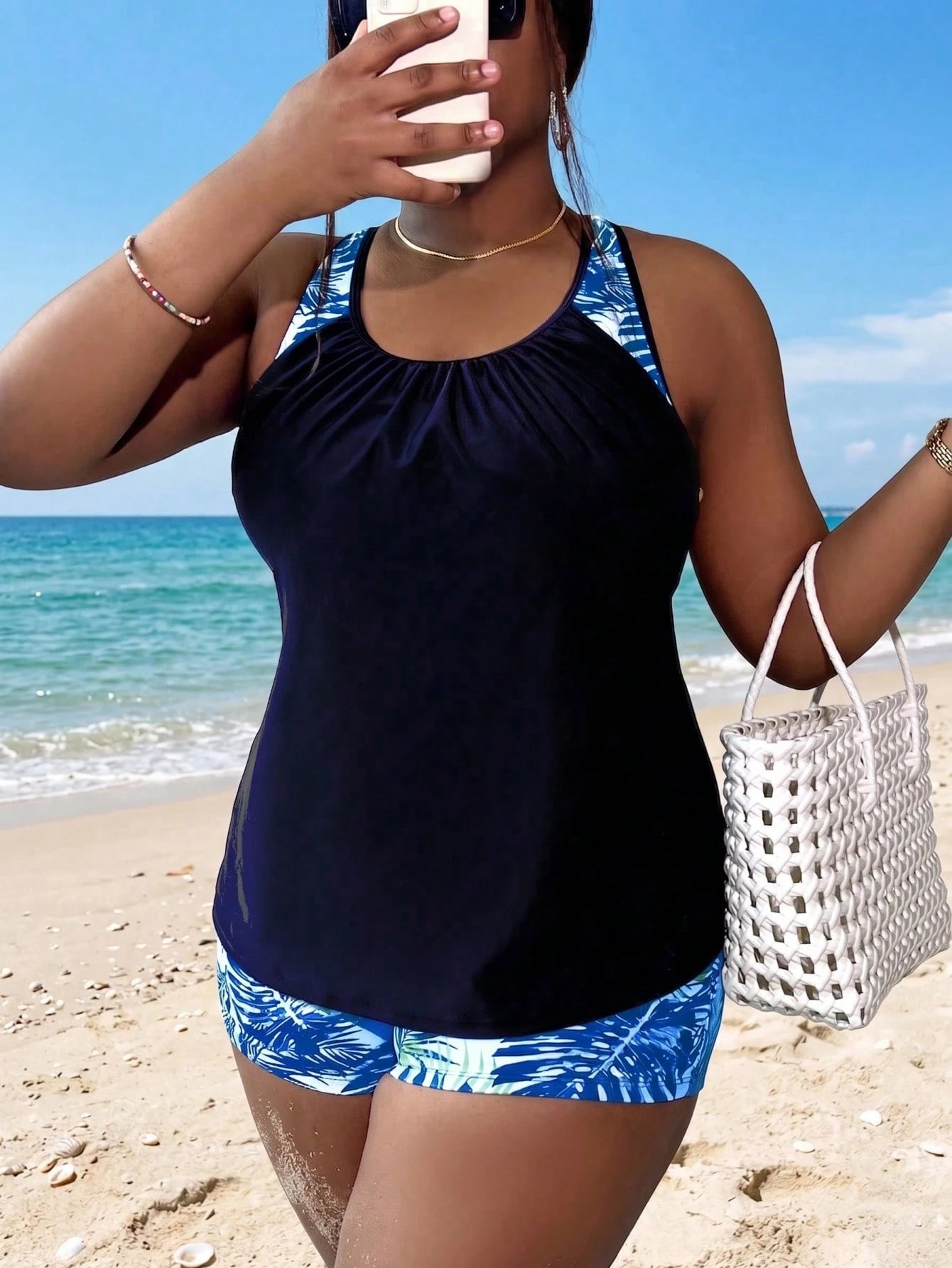 Swim Lushoire Plus Size Women Random Print Tankini Swimwear With Tummy Control Vacation Summer