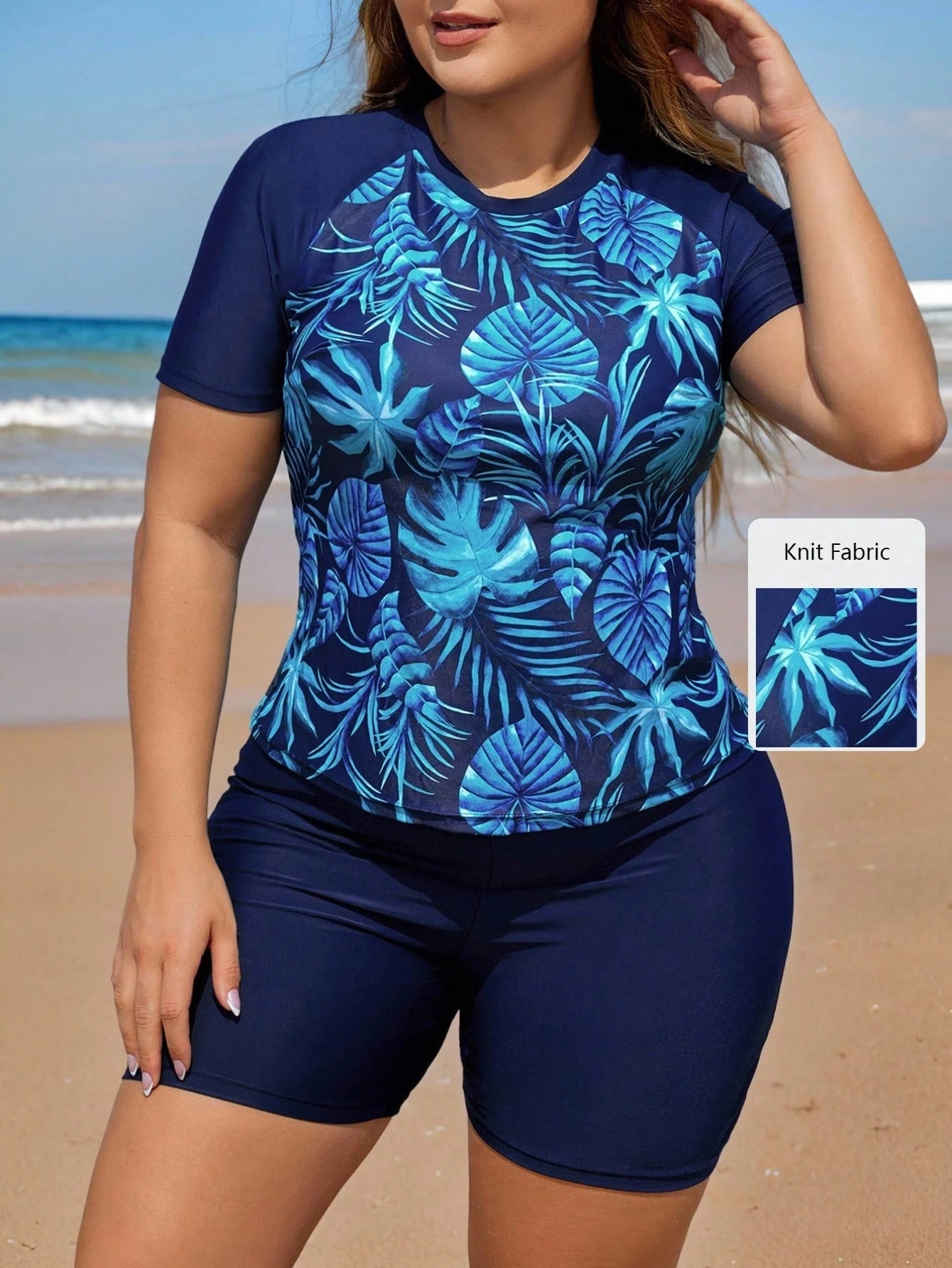 Swim Lushoire Plus Size Women's Plant Printed Top Style Tankinis,Summer Beach