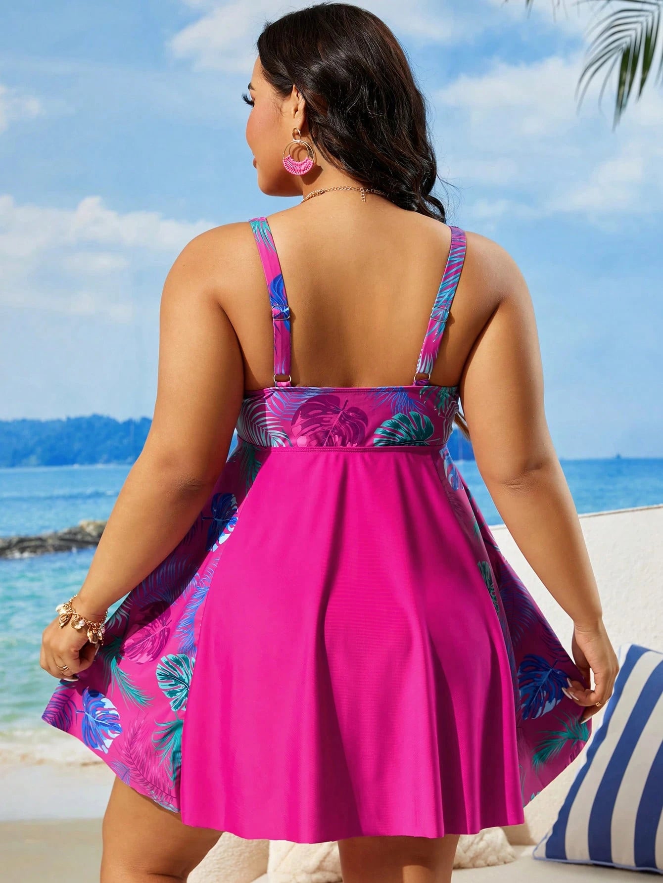 Swim Lushoire Plus Size Women's Printed Simple Casual Swim Dress Summer