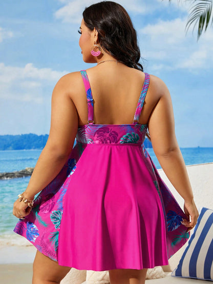 Swim Lushoire Plus Size Women's Printed Simple Casual Swim Dress Summer