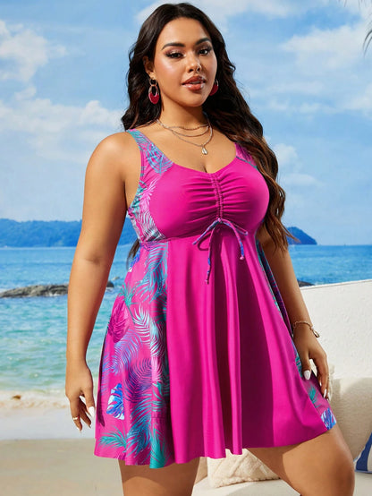Swim Lushoire Plus Size Women's Printed Simple Casual Swim Dress Summer