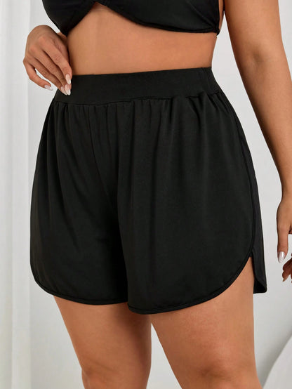Swim Lushoire Plus Size Women's Solid Color Lining Pocket Beach Pants, Sports Casual Holiday Beach Coverup Summer